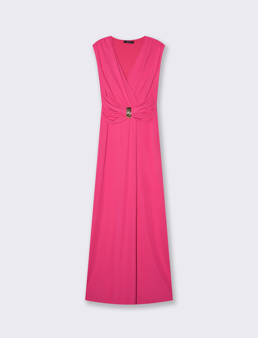Abito lungo con spalline e arricciatura - Fuxia
