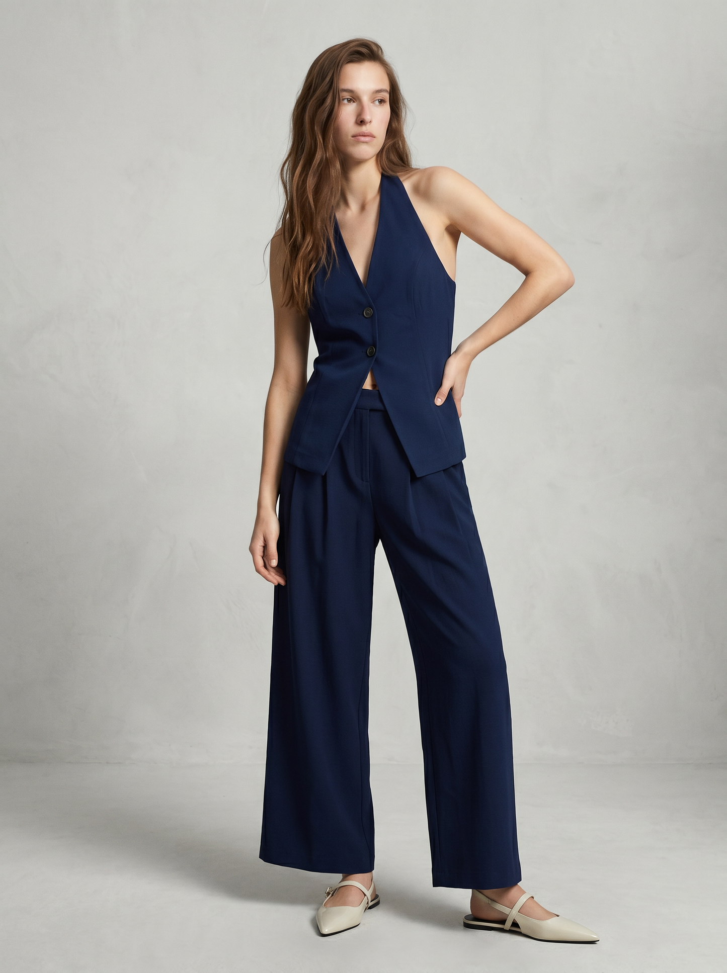 Straight Trousers with Pleats - Blue