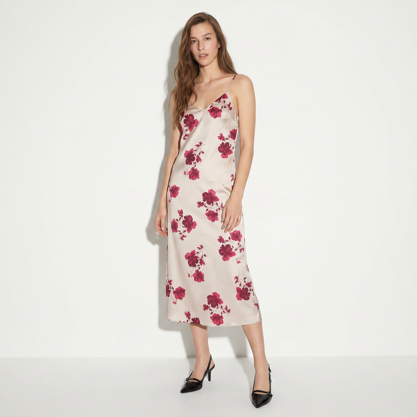 Long dress with print and thin straps - Pink