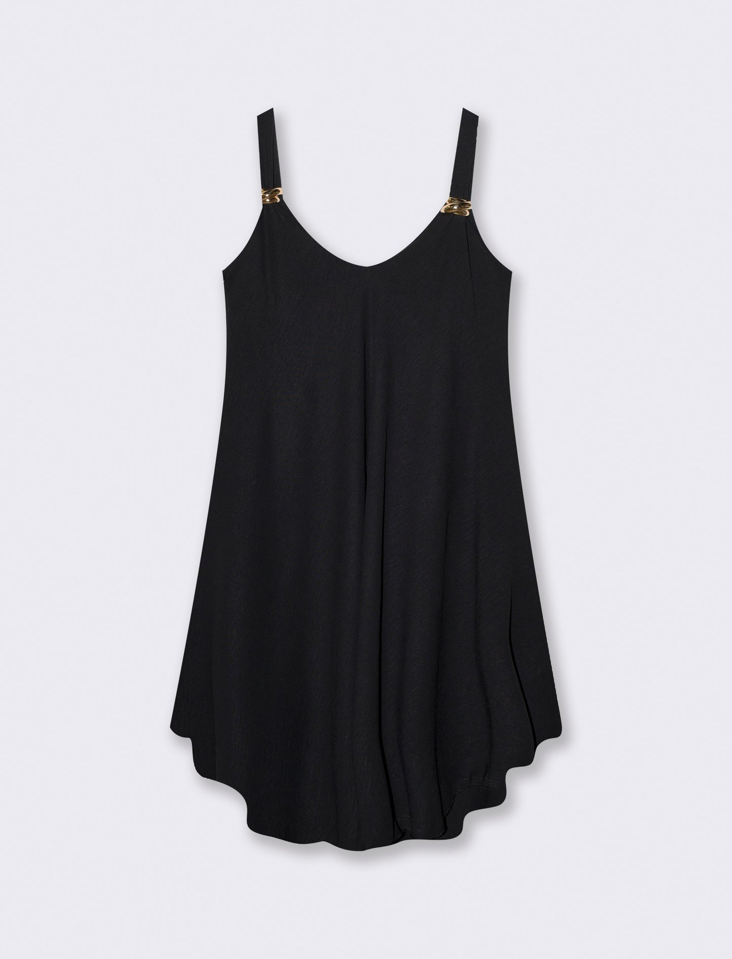 Midi Dress with Decorative Straps and Soft Fabric - Black
