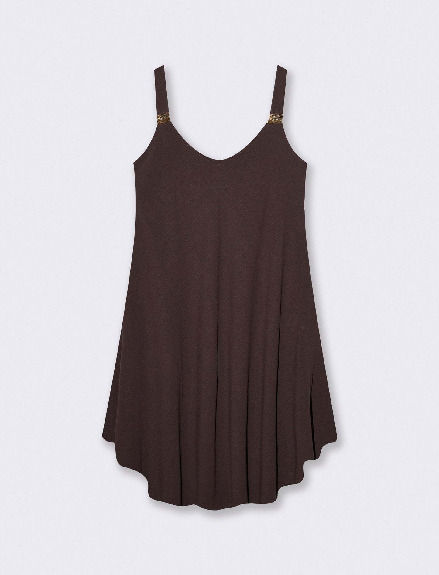 Midi Dress with Decorative Straps and Soft Fabric - Brown