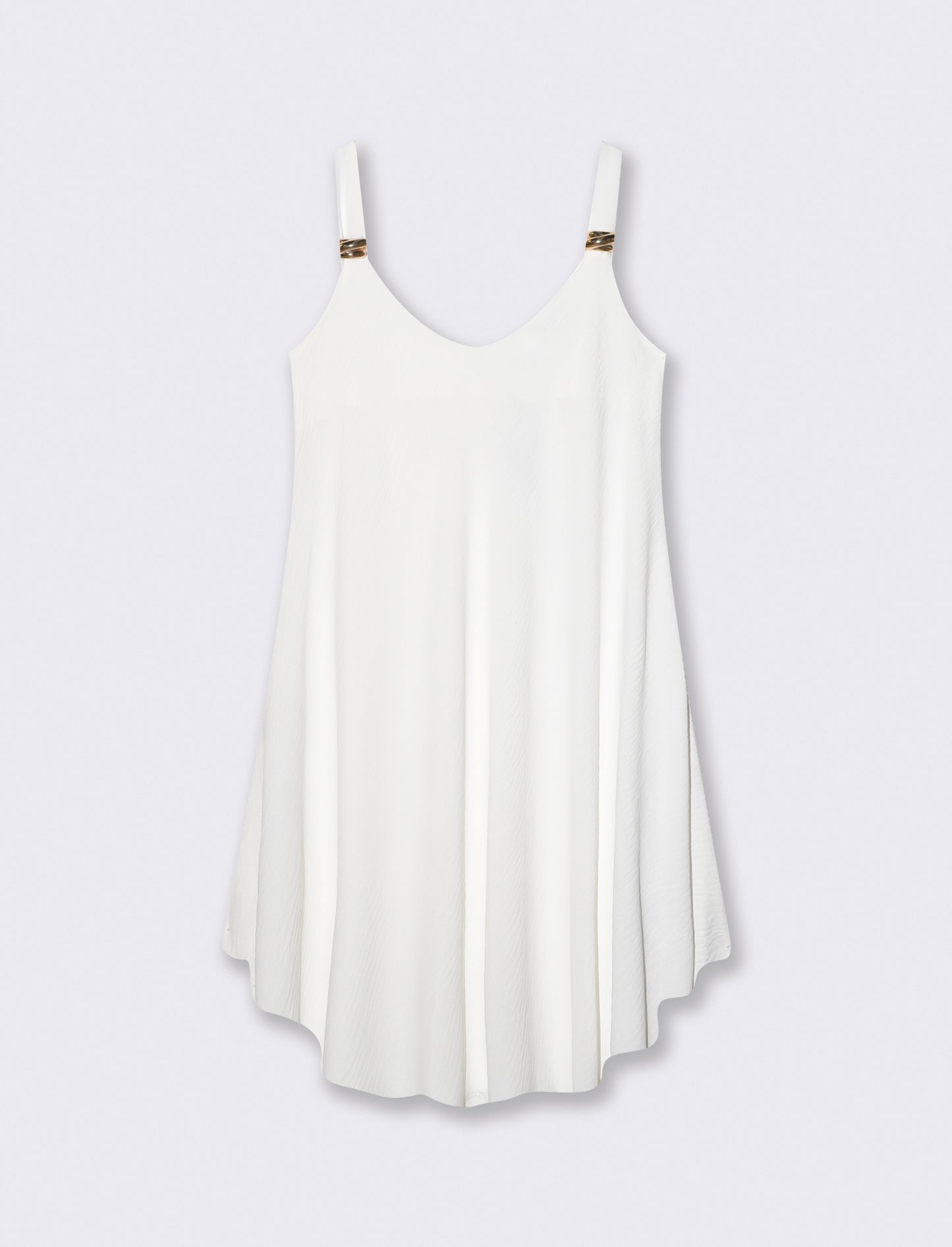 Abito Midi con Bretelle Decorate e Morbido - Bianco
