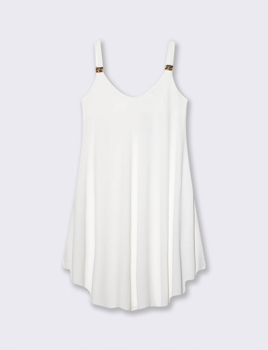 Abito Midi con Bretelle Decorate e Morbido - Bianco
