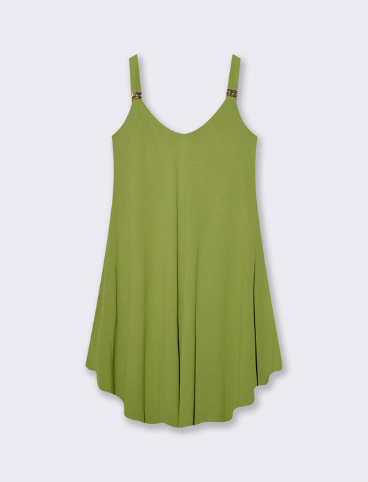 Abito Midi con Bretelle Decorate e Morbido - Verde pistacchio