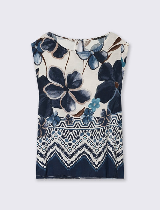 Patterned T-Shirt with Short Sleeves - Blue