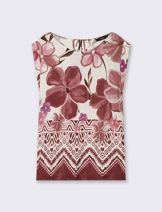 Patterned T-Shirt with Short Sleeves - Pink