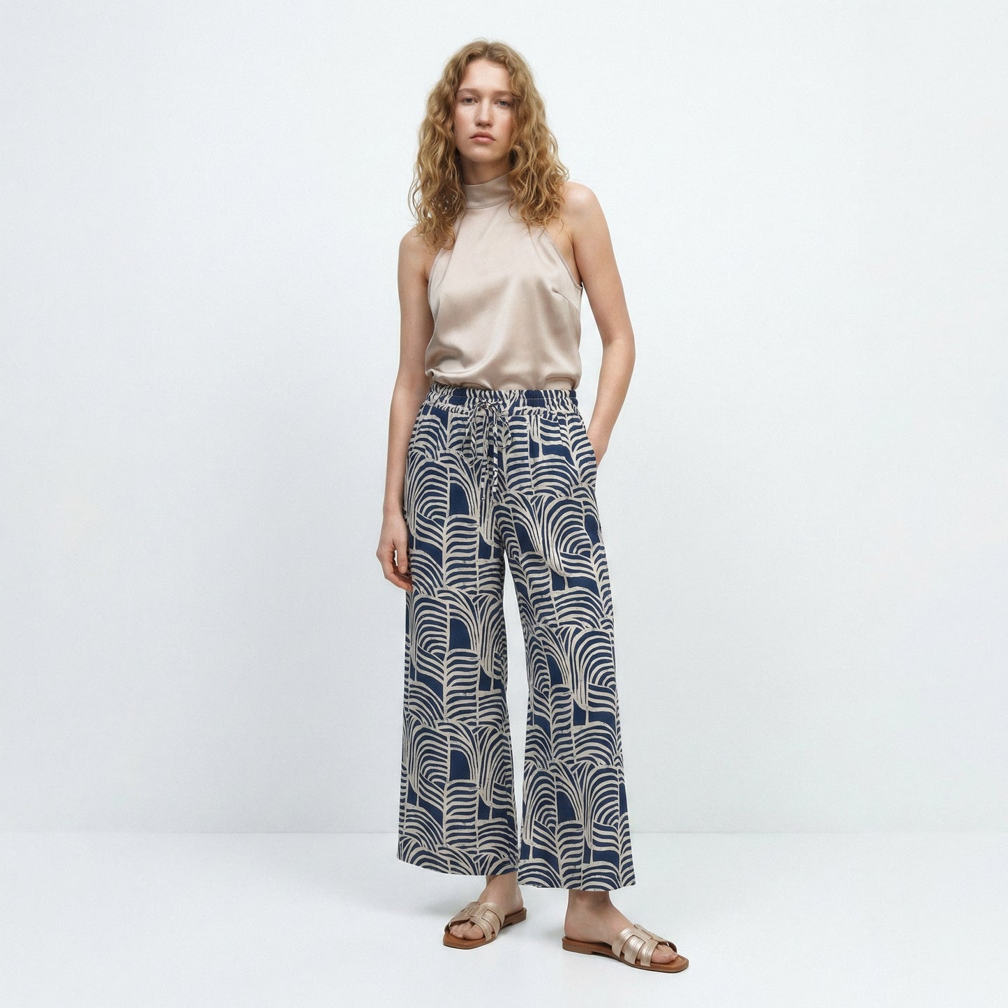 Drawstring Pants with Print - Blue
