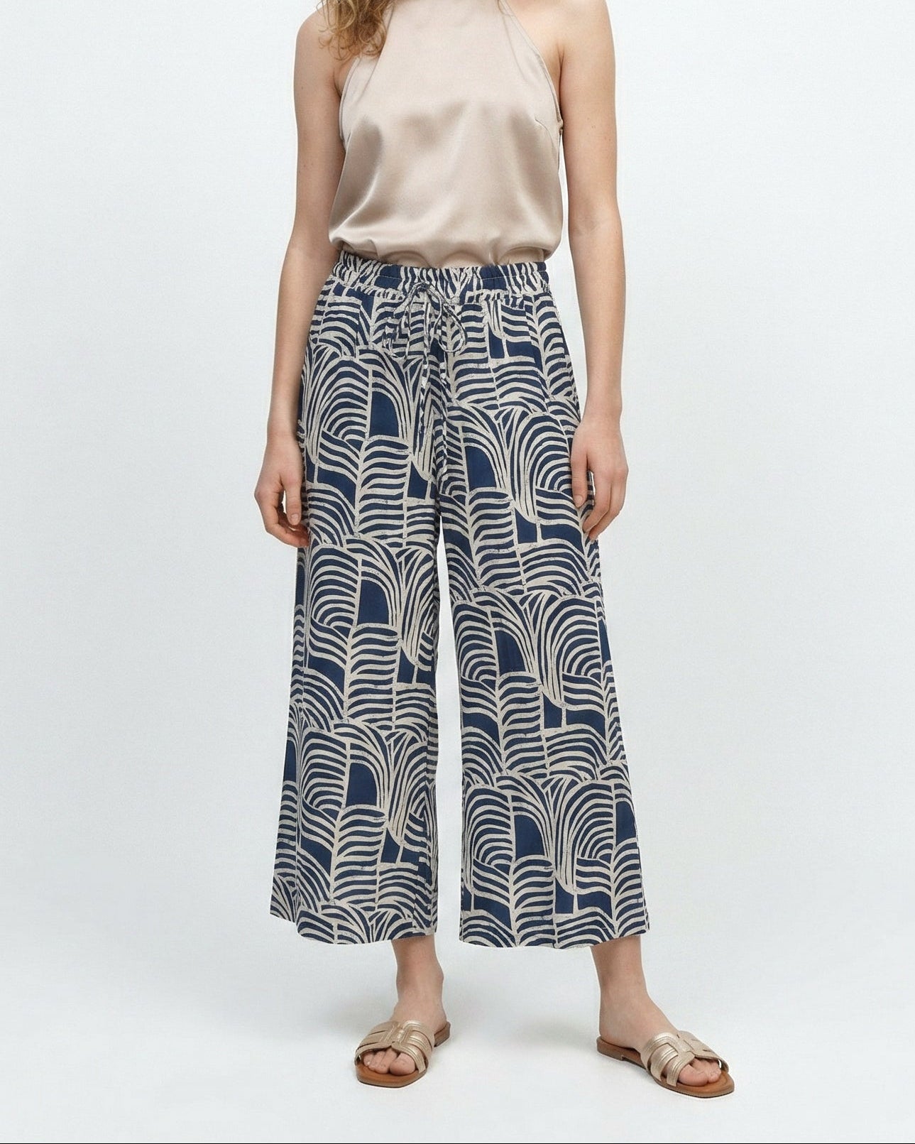 Drawstring Pants with Print - Blue