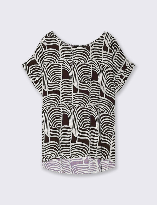 Patterned T-Shirt with Short Sleeves - Brown