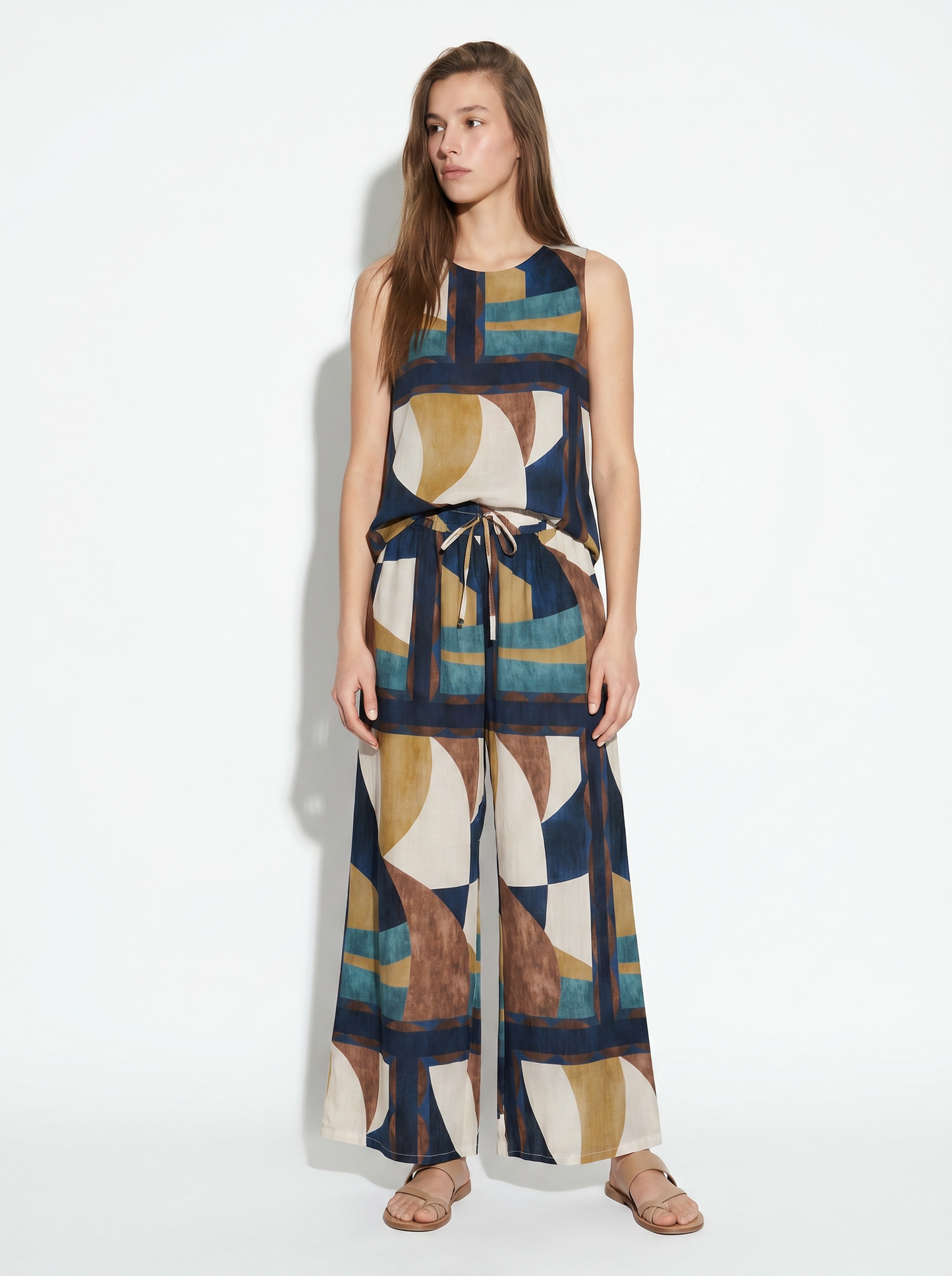 Loose pants with drawstring and print - Blue