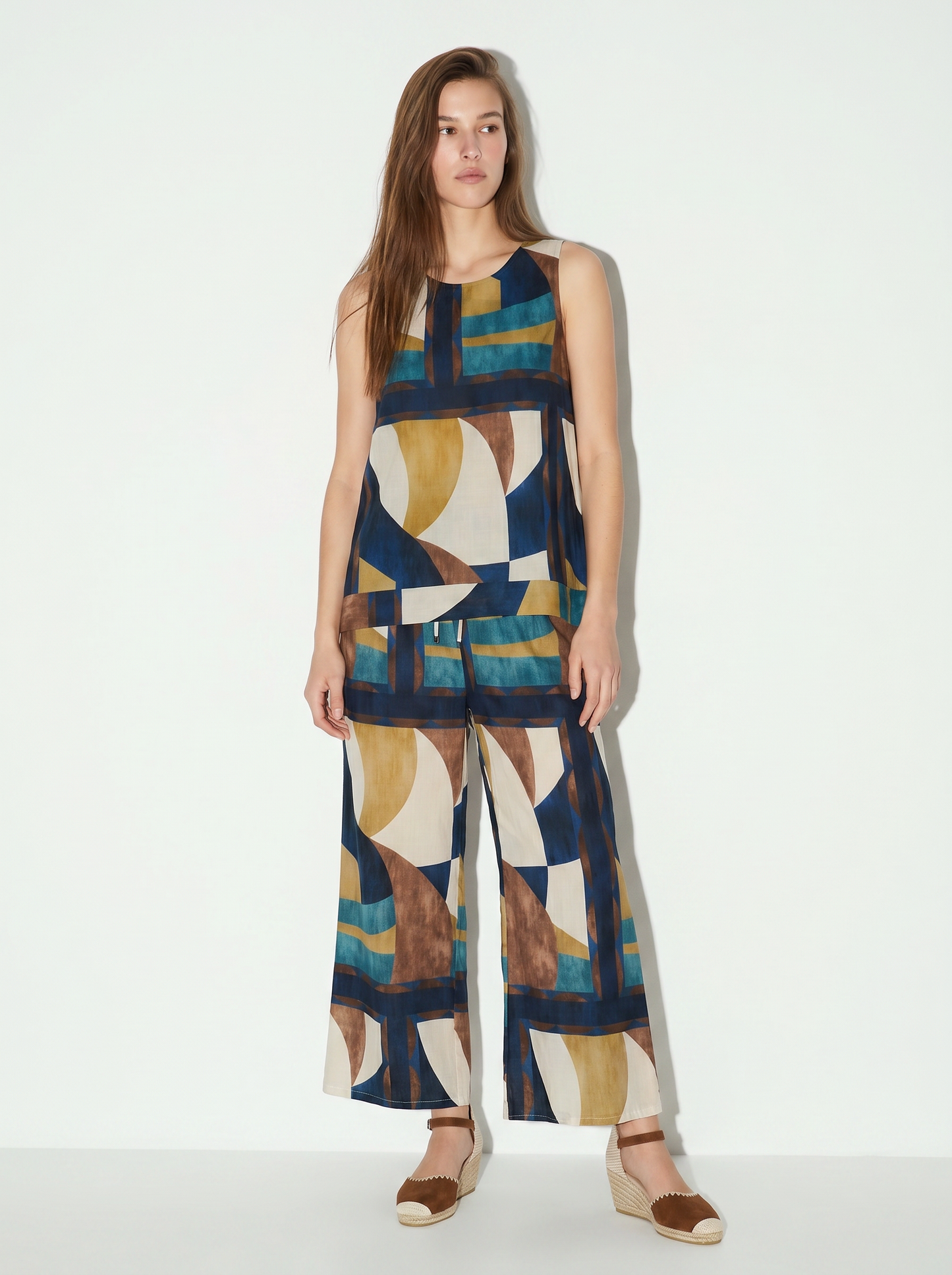 Loose pants with drawstring and print - Blue