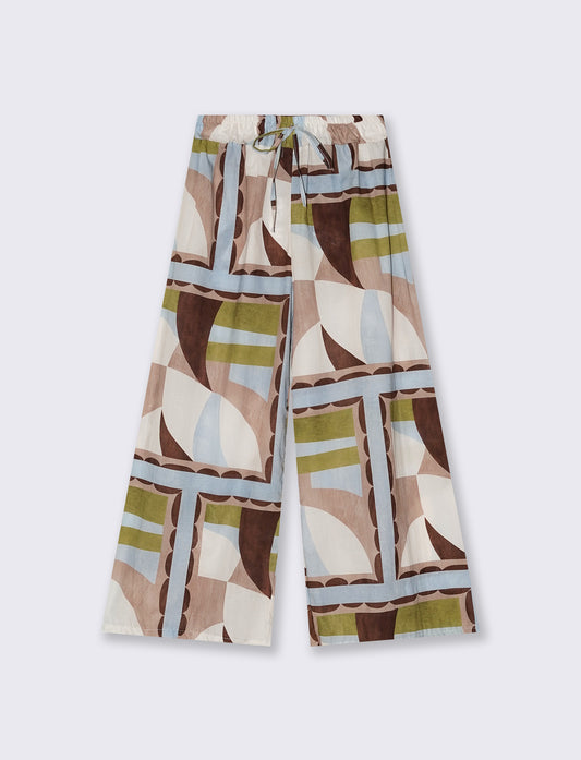 Pantaloni ampi con coulisse e stampa - Verde
