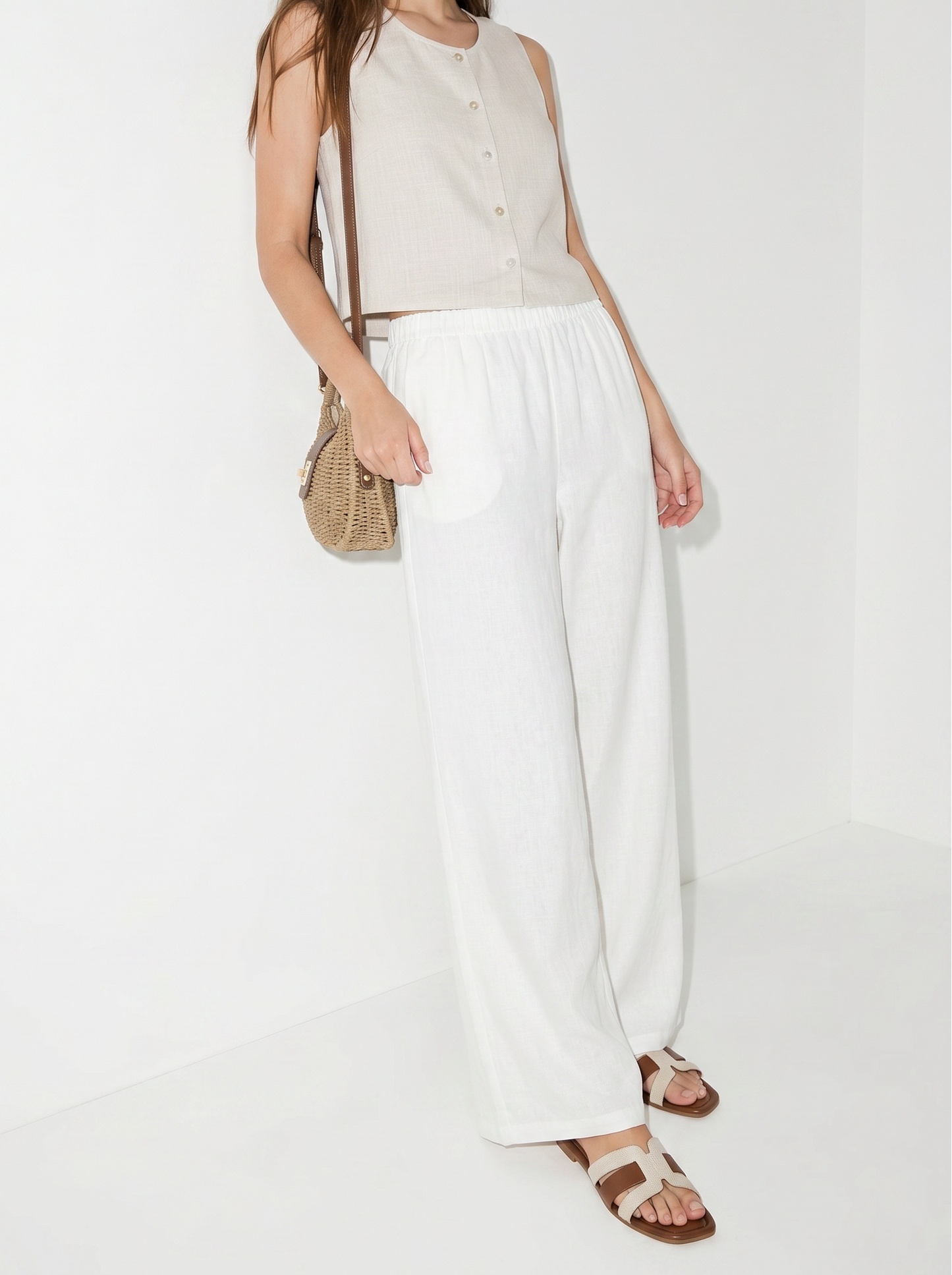 Elasticized Pants with Curvy Fit - White