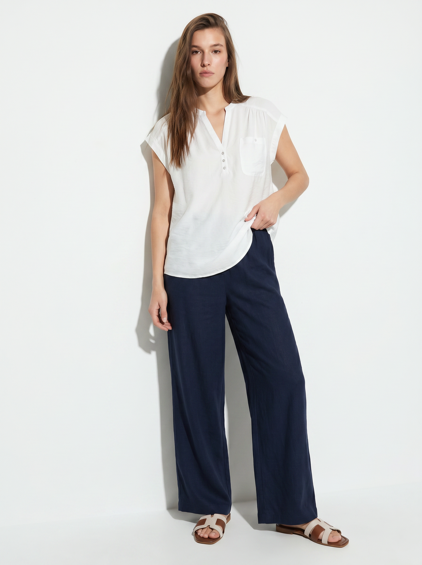 PANTALONE CON ELASTICO IN VITA - Blu