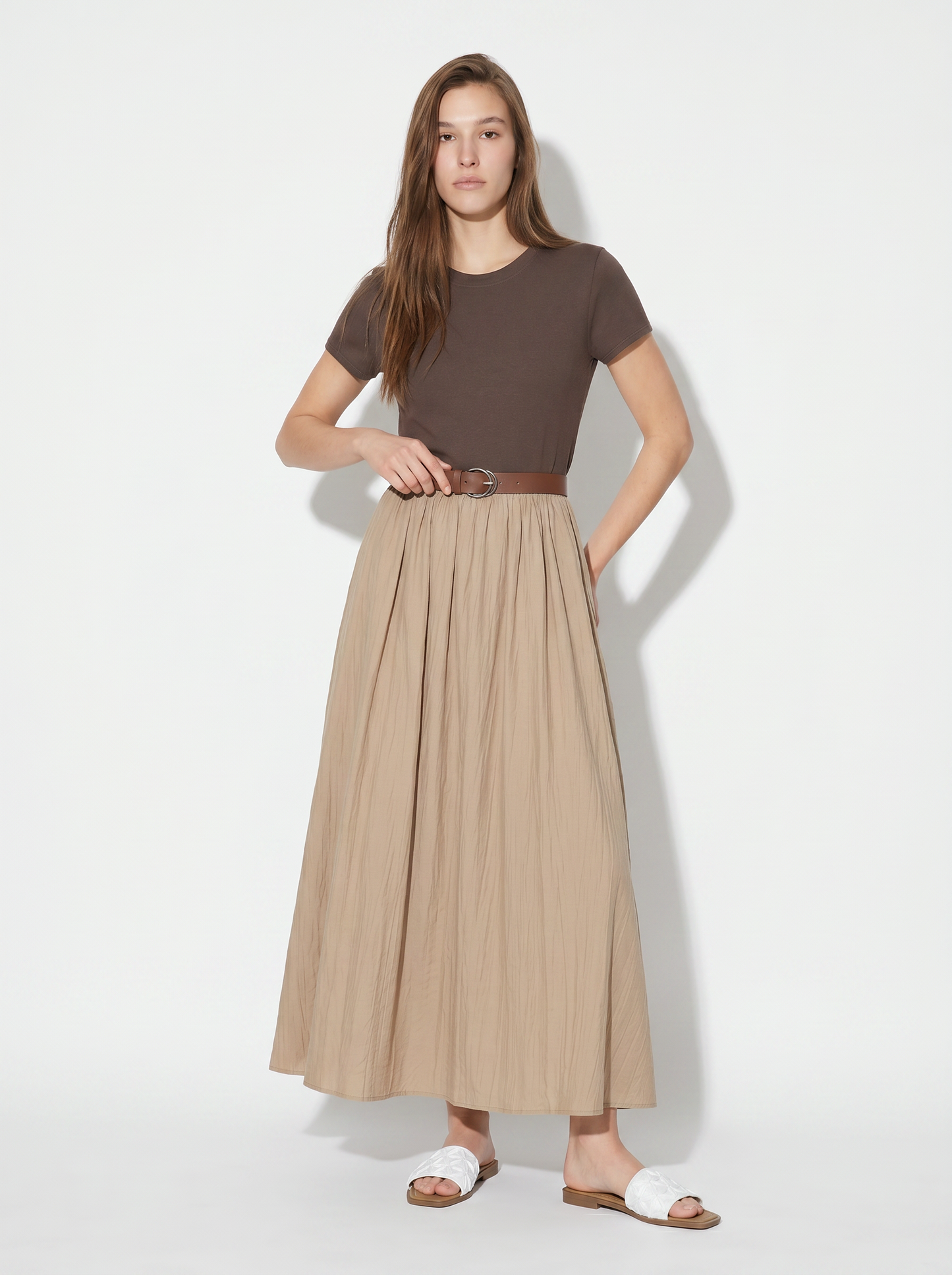 Abito lungo con dettaglio t-shirt - Beige
