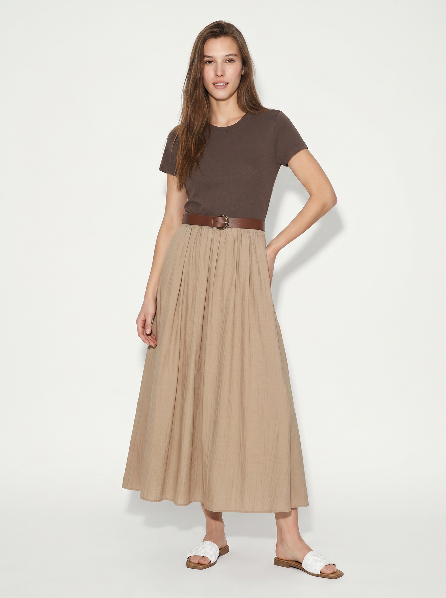 Abito lungo con dettaglio t-shirt - Beige