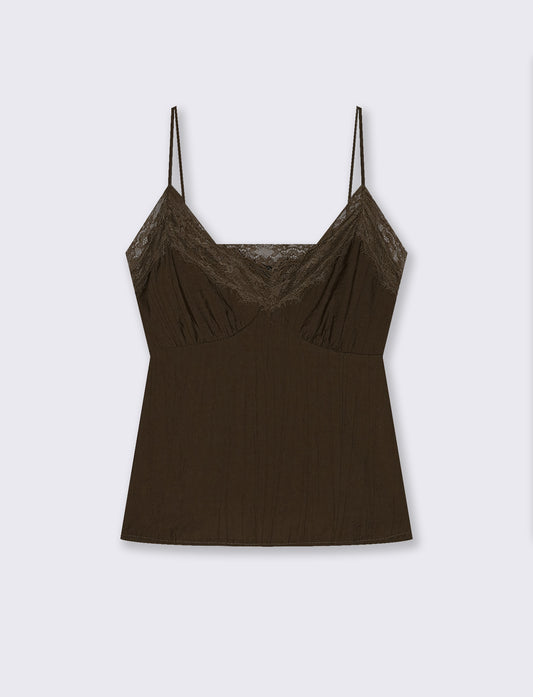 Top con Bretelle Sottili e Pizzo - Moro