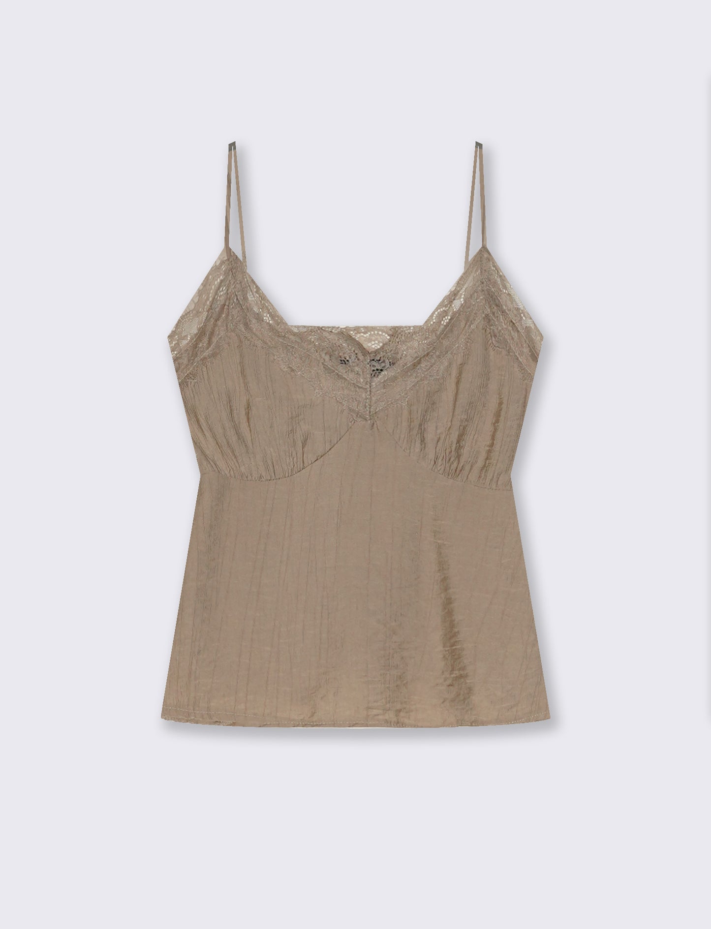 Top con Bretelle Sottili e Pizzo - Beige