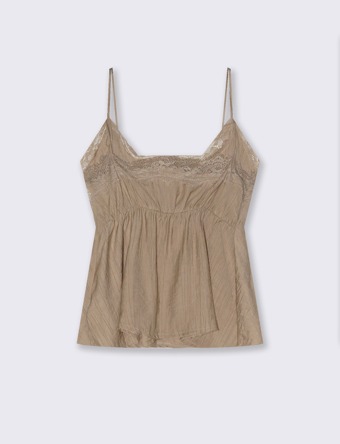 Top con Bretelle Sottili e Pizzo - Beige
