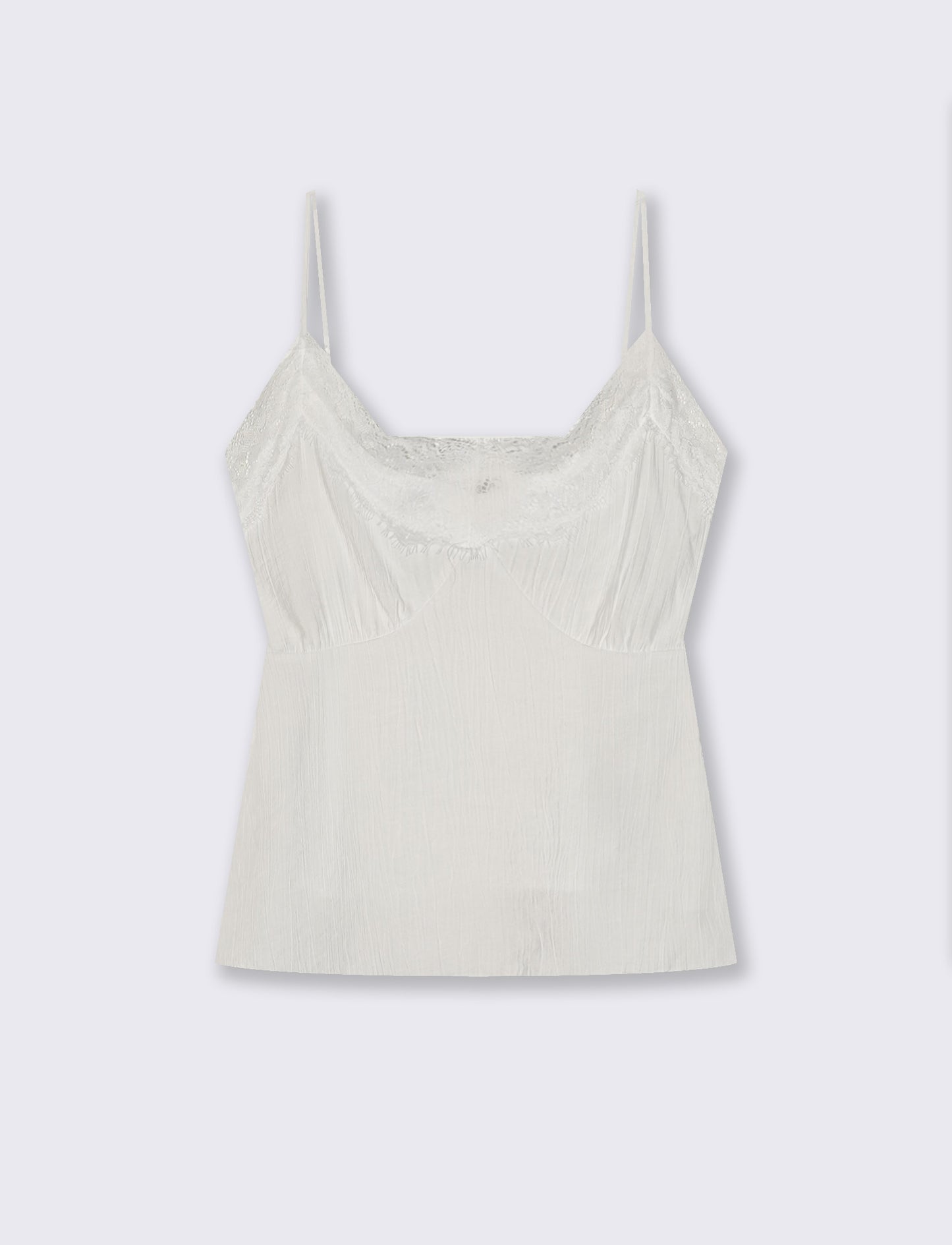 Top con Bretelle Sottili e Pizzo - Bianco