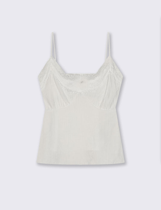 Top con Bretelle Sottili e Pizzo - Bianco