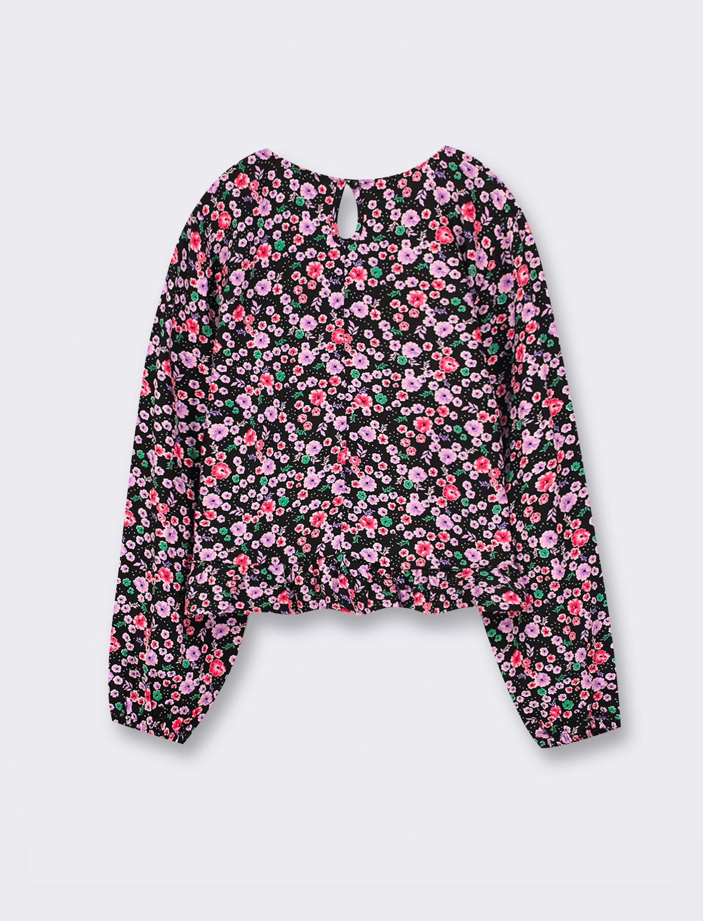 Girls' Printed Viscose Blouse with Asymmetric Ruffle - Multicolor