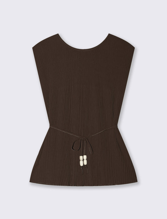 Top Plissettato con Spalline Imbottite - Moro