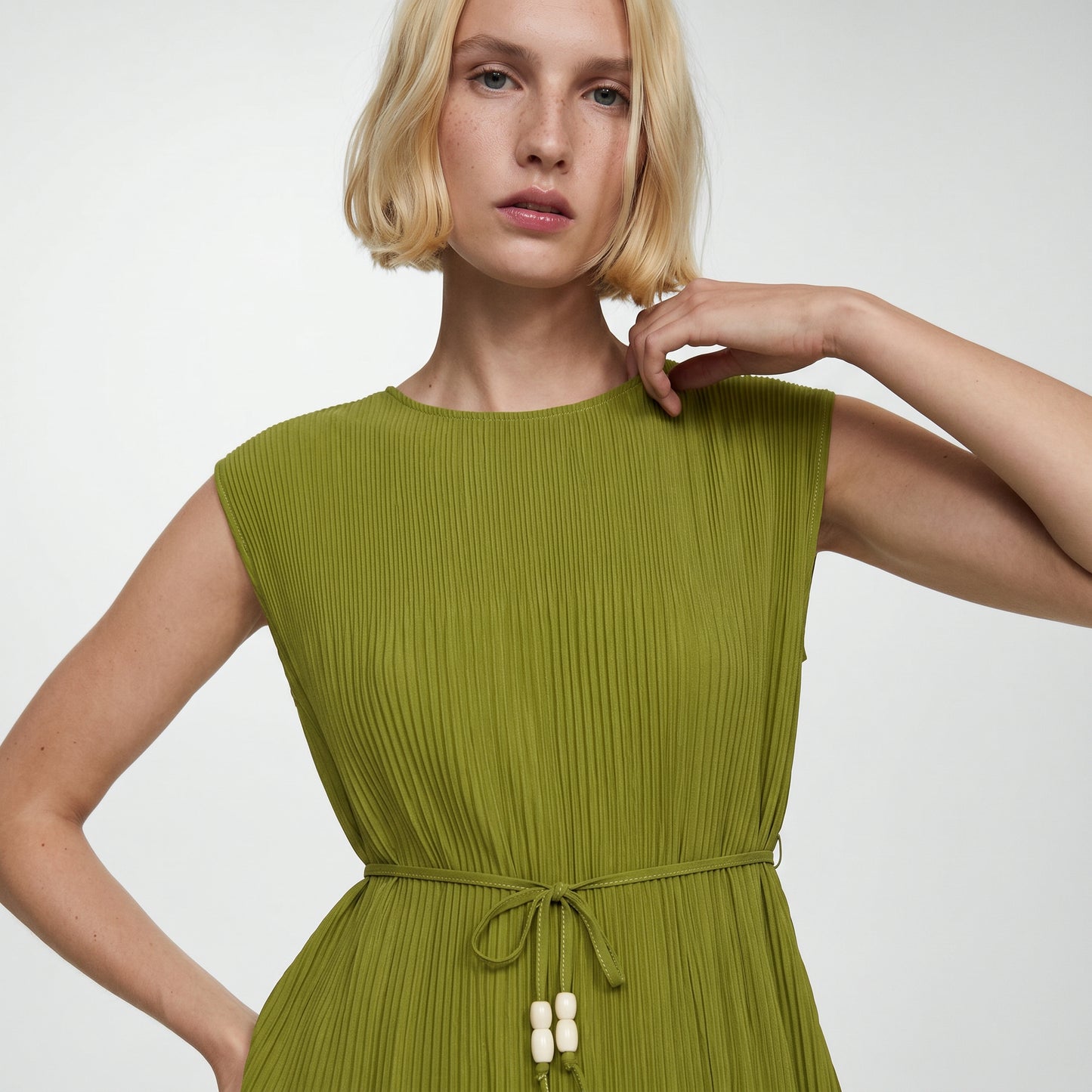 Top Plissettato con Spalline Imbottite - Verde