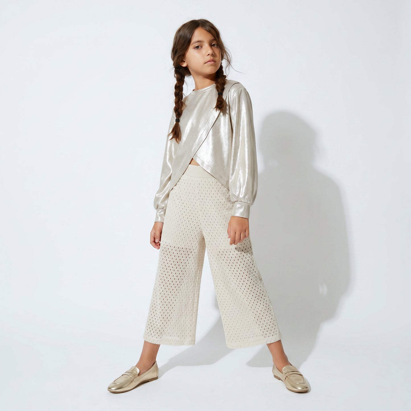 Pantaloni ampi in rete dallo stile romantico - Beige