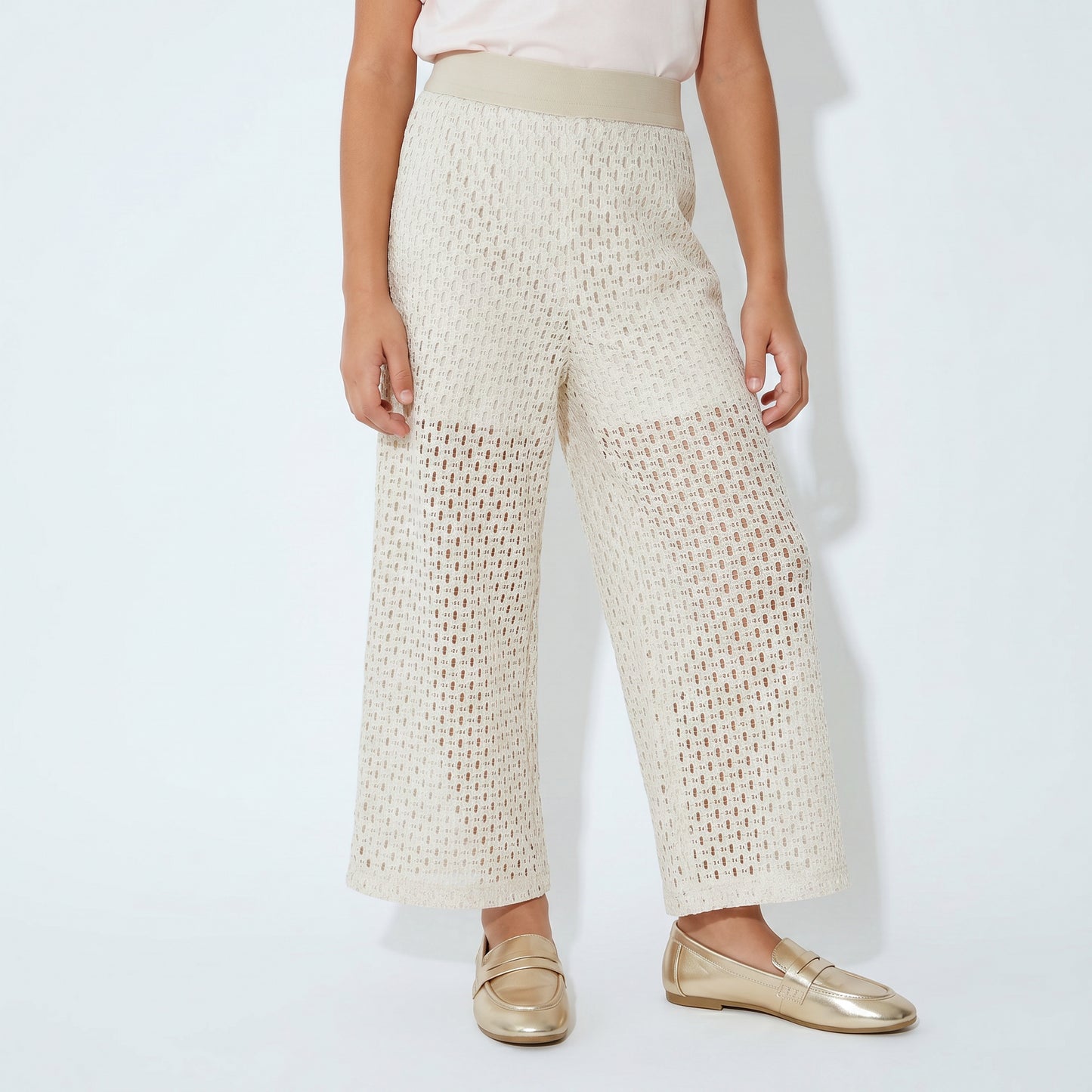 Pantaloni ampi in rete dallo stile romantico - Beige