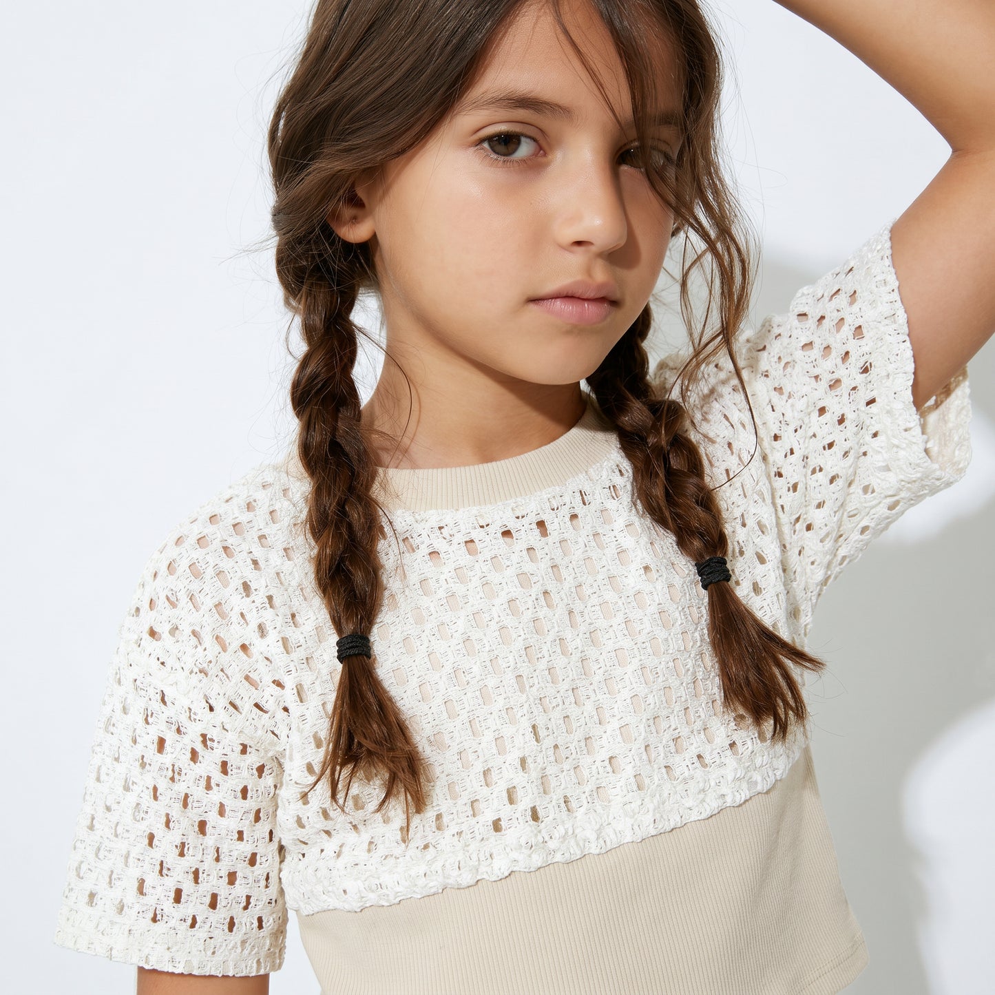 Mesh crop top with strap tank - Beige