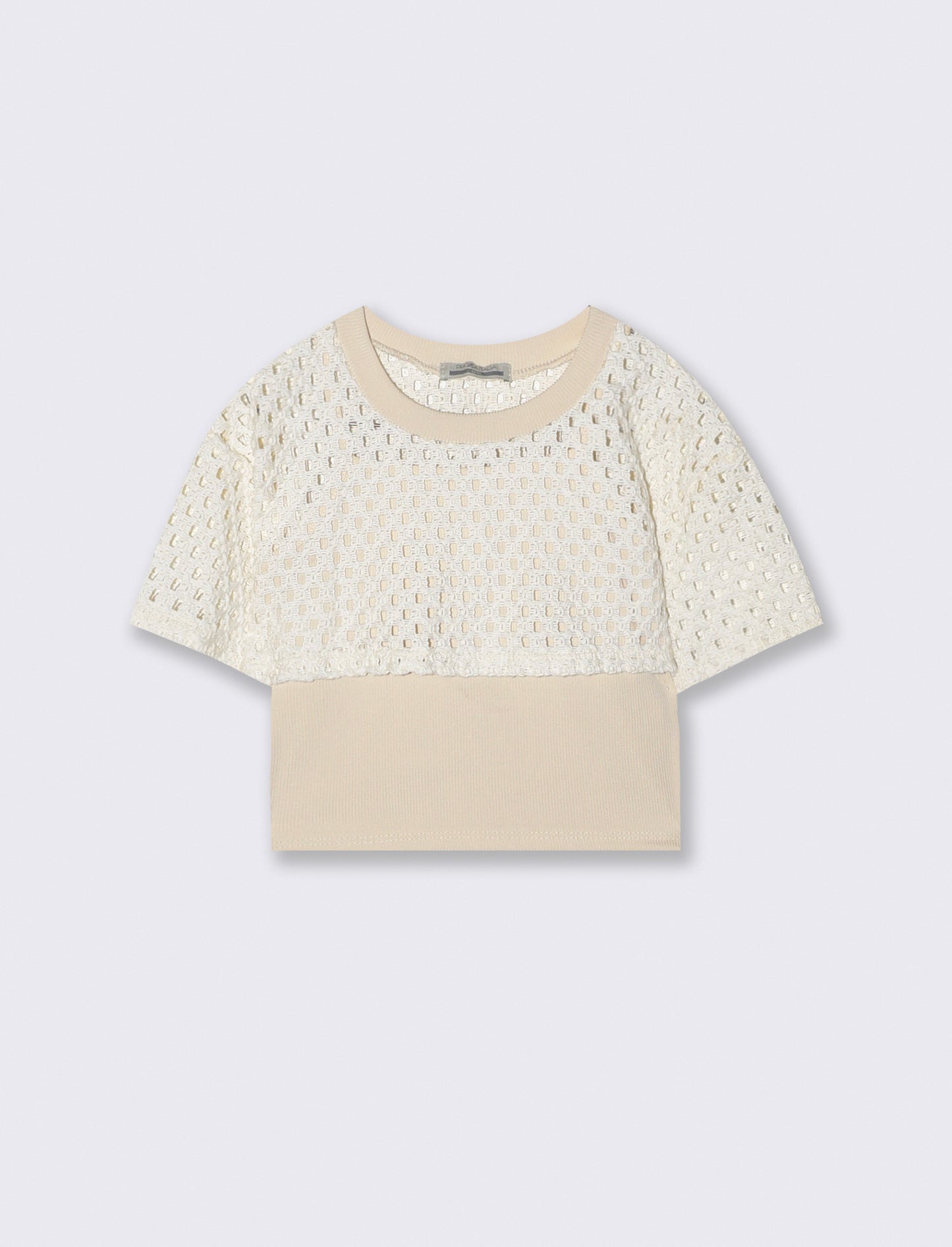 Mesh crop top with strap tank - Beige