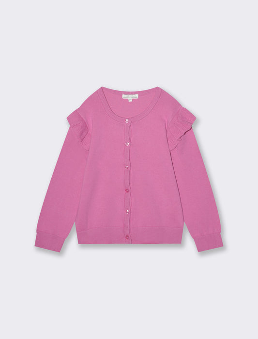 Cotton Knit Cardigan with Ruffles for Girls - Pink