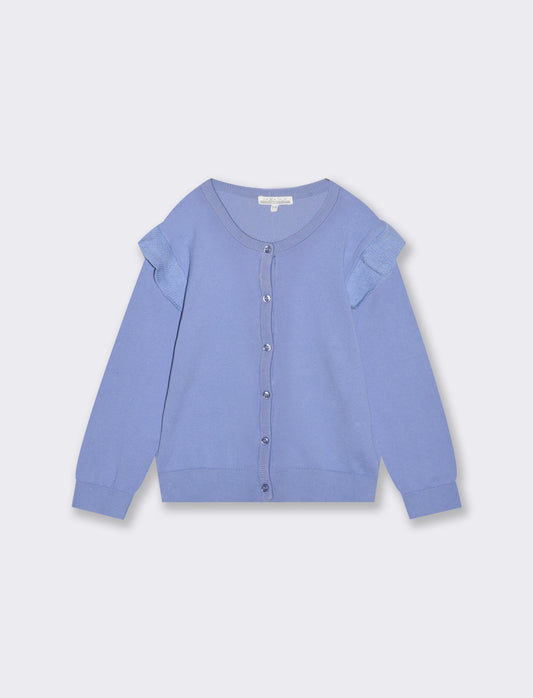 Cotton Knit Cardigan with Ruffles for Girls - Sky blue