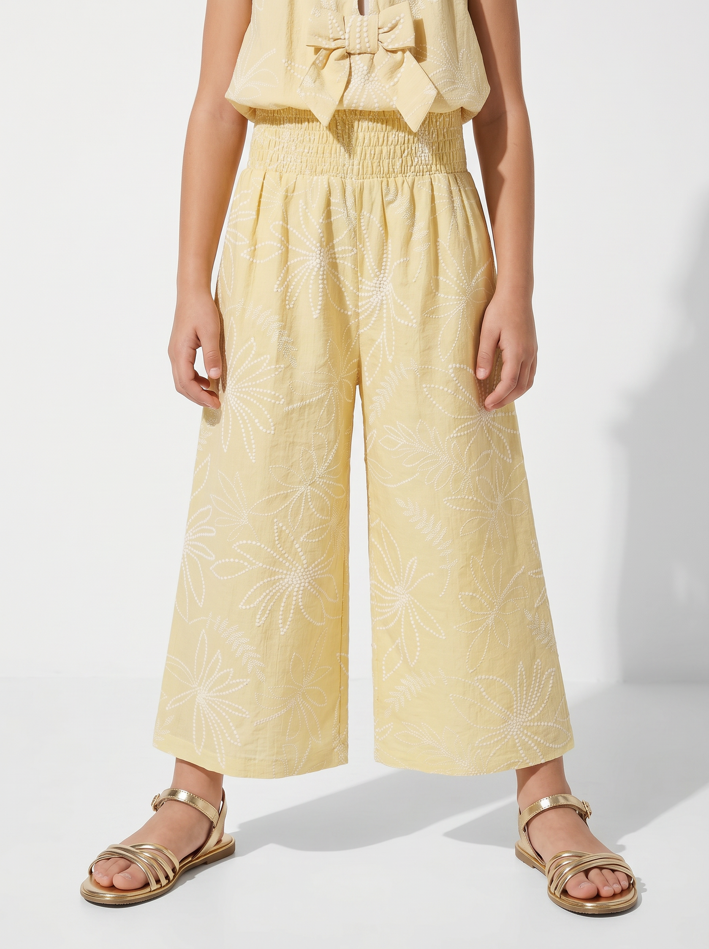 Wide-leg floral print pants - Yellow