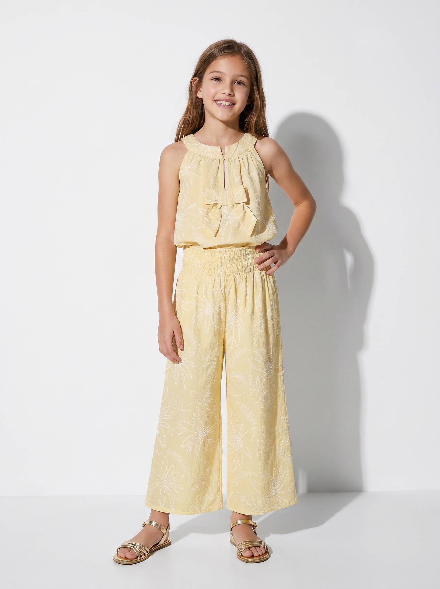 Wide-leg floral print pants - Yellow