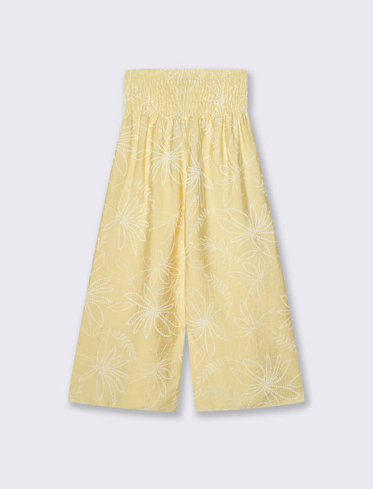 Pantaloni ampi con stampa floreale - Giallo