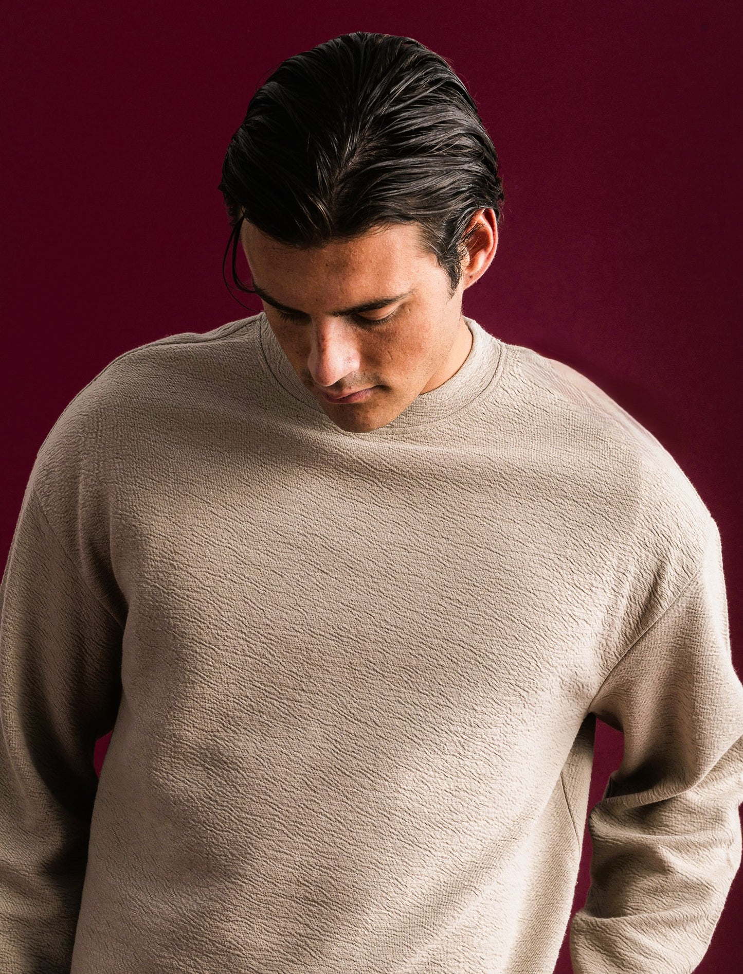 FELPA TESSUTO GOFFRATO RELAXED FIT - Beige