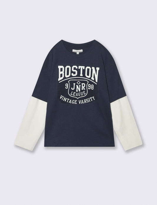 T-shirt maniche lunghe bicolor - Blu