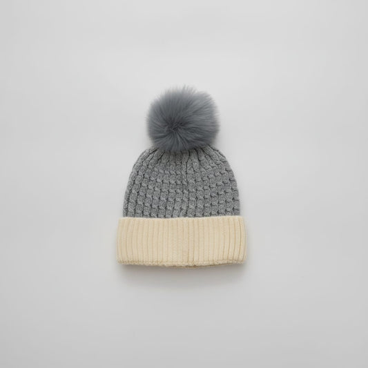 Newborn hat with braids and pom poms - Sky blue