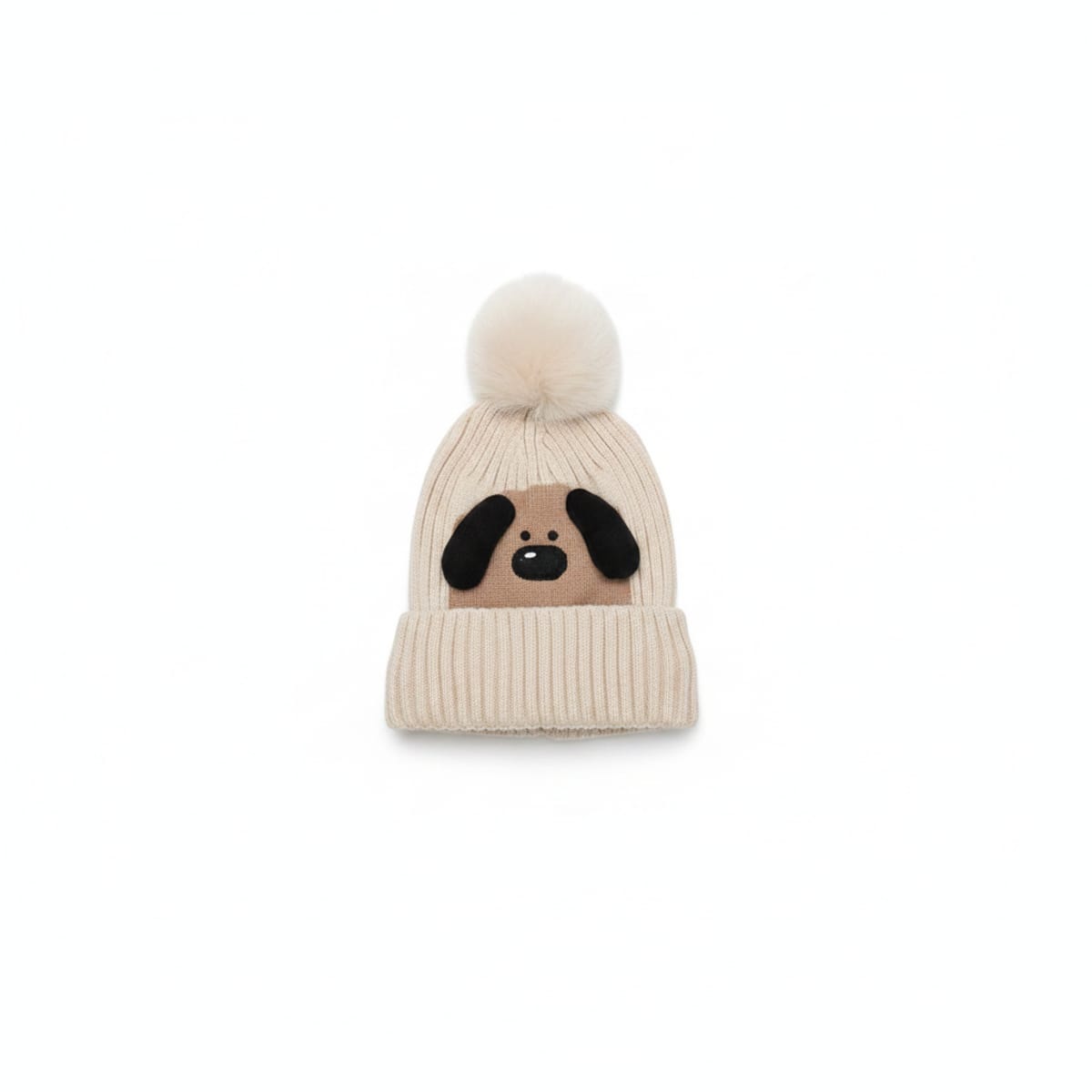 Cuffia con pon pon per amanti dei cani - Bianco panna