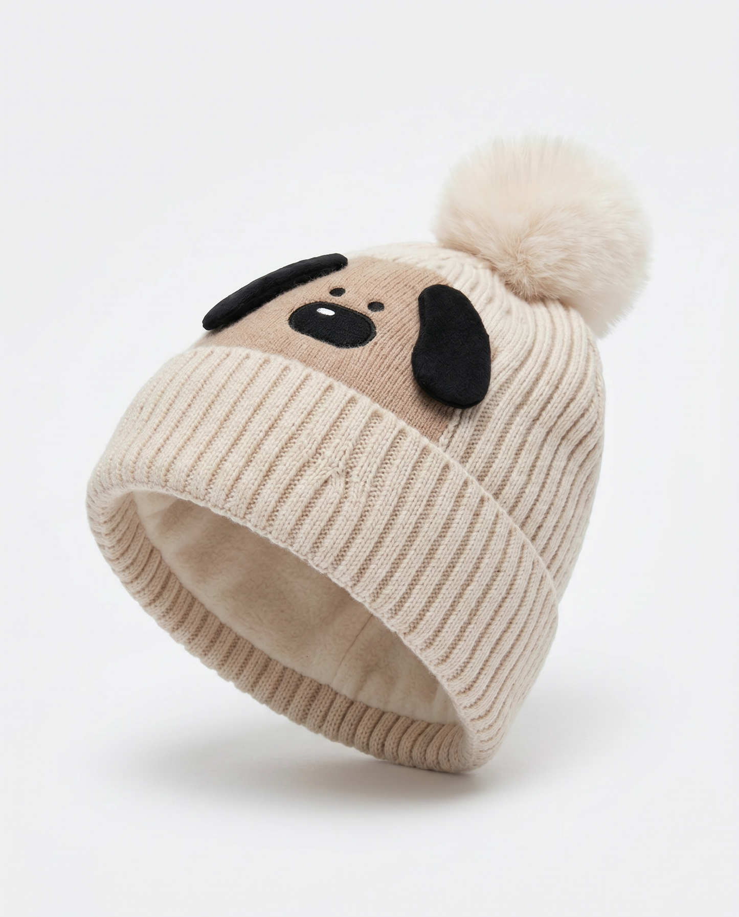 Cuffia con pon pon per amanti dei cani - Bianco panna