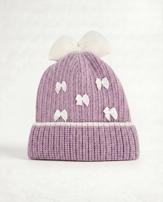 Cappello cuffia con fiocchetti eleganti - Lilla