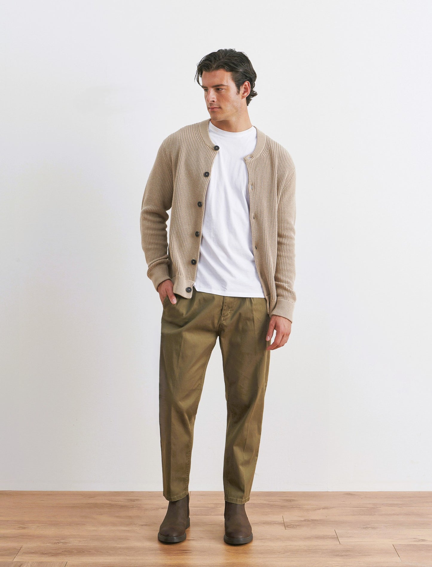 PANTALONI CHINO IN COTONE STRETCH REGULAR FIT - Grigio fango