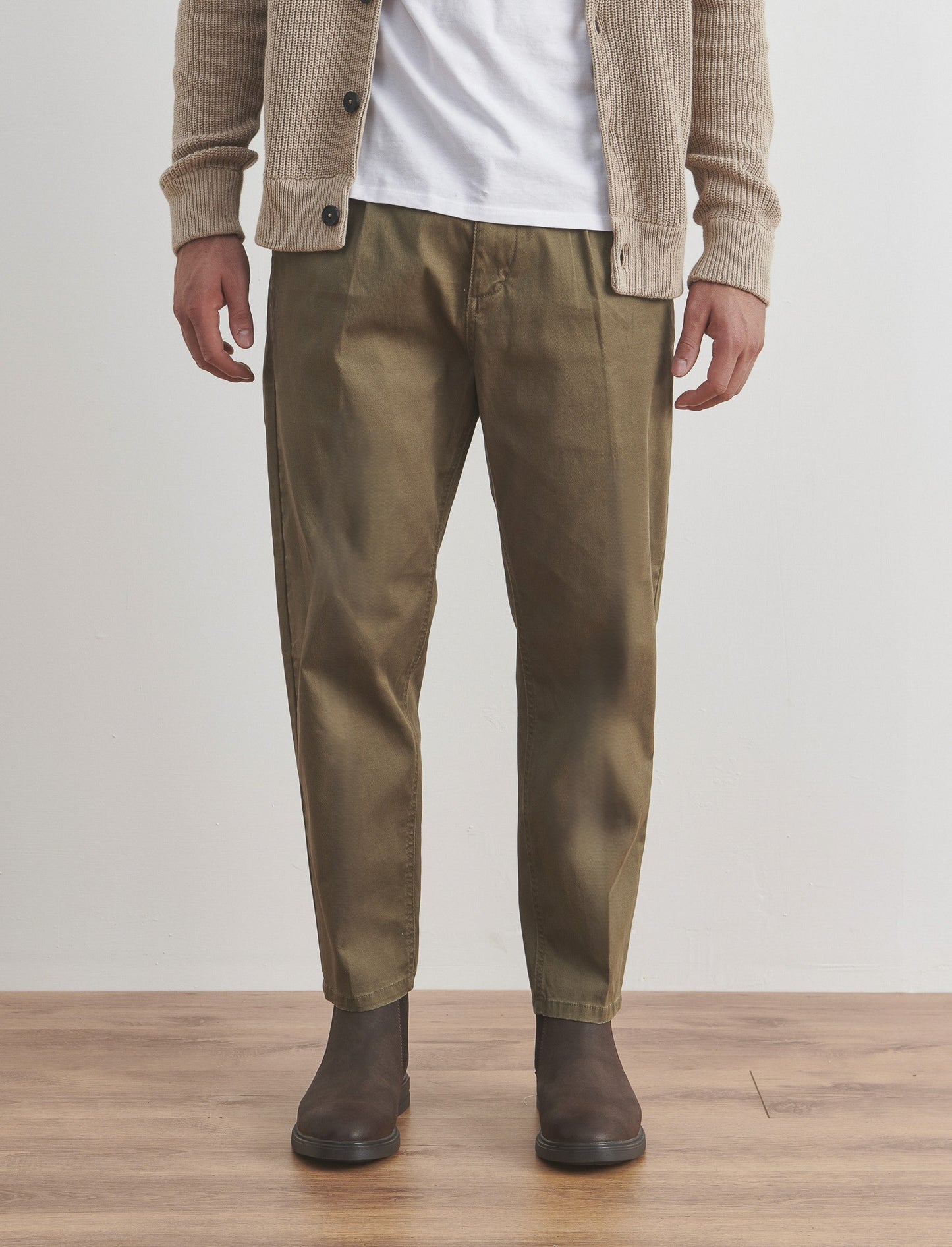PANTALONI CHINO IN COTONE STRETCH REGULAR FIT - Grigio fango