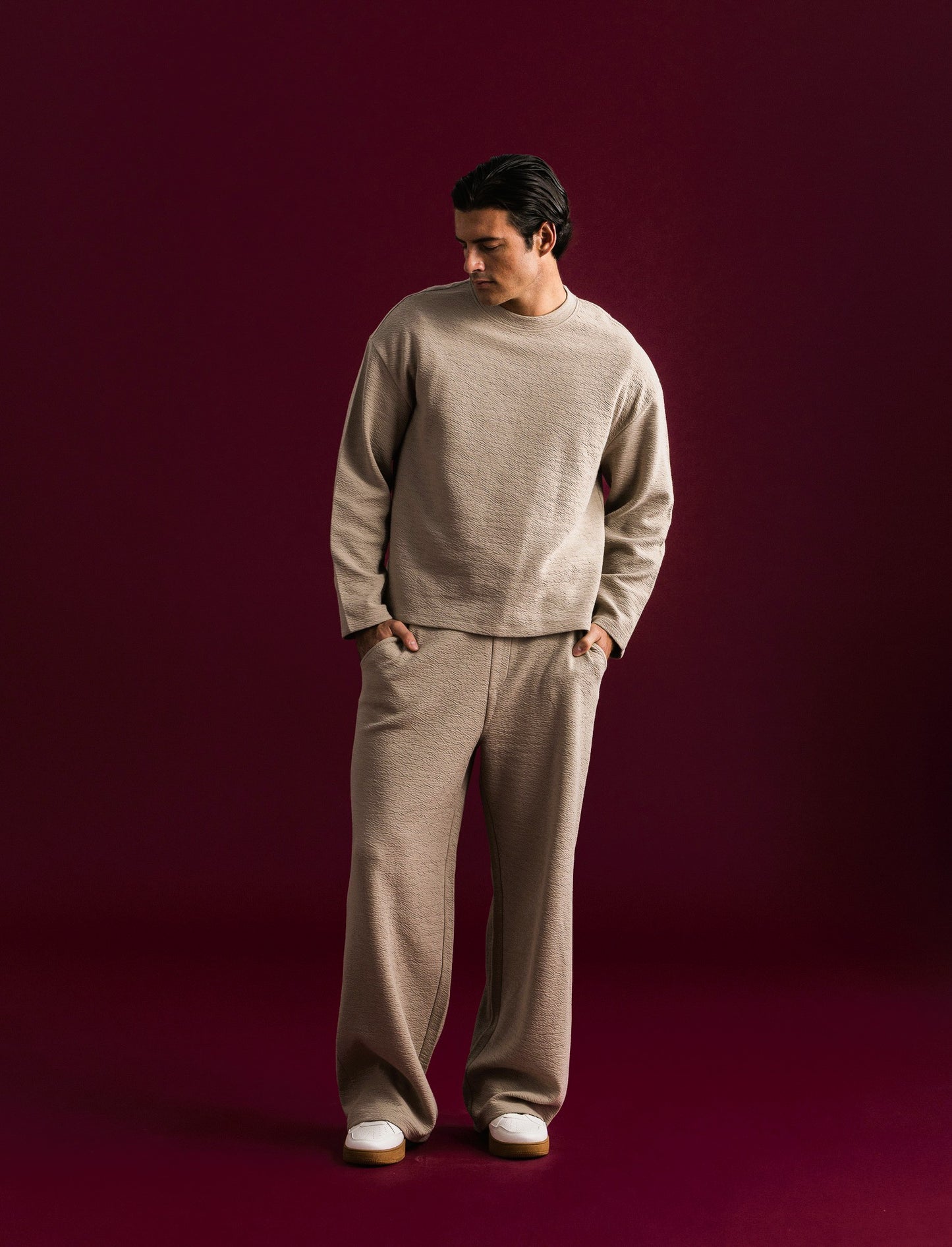 PANTALONI JOGGER IN TESSUTO GOFFRATO - Beige