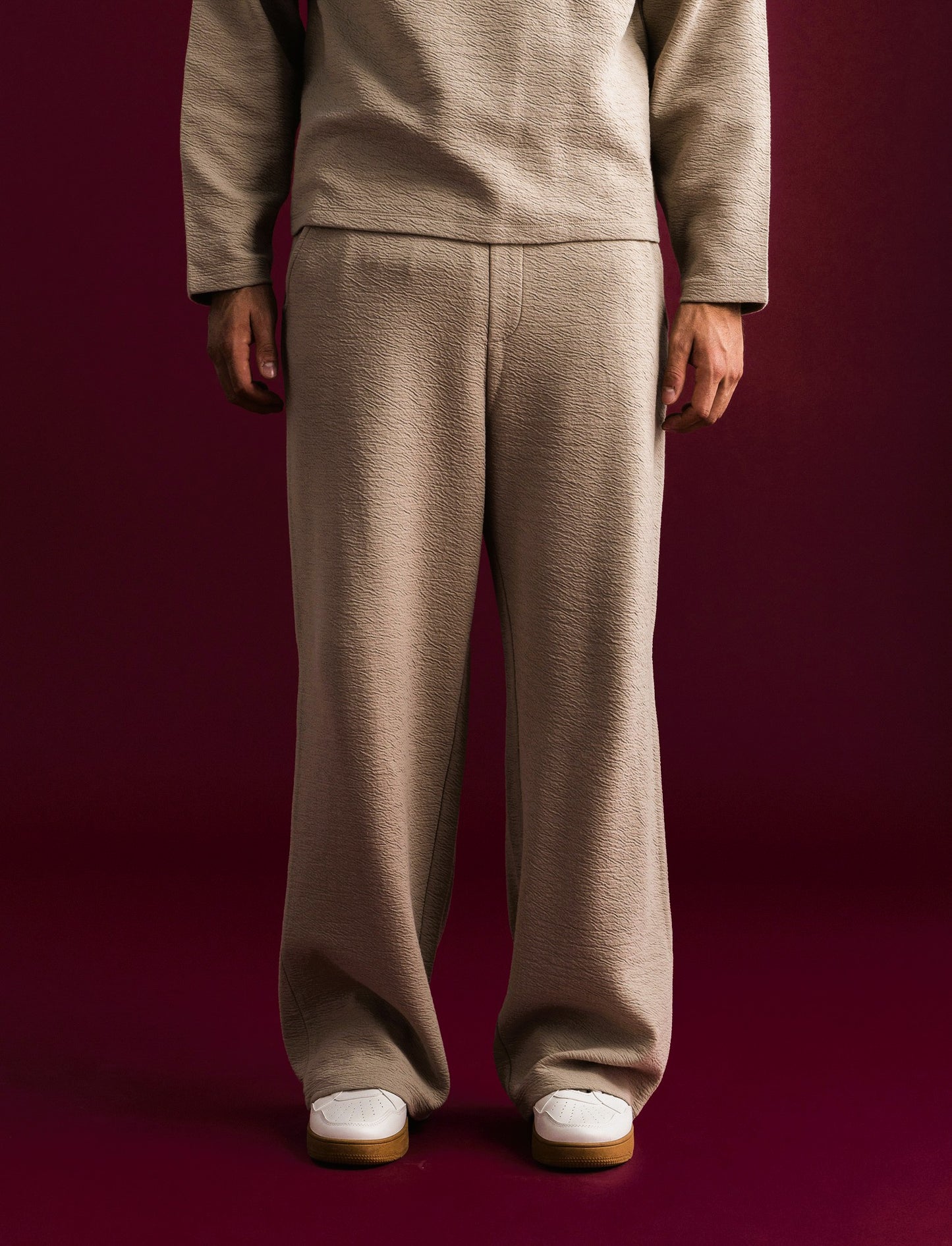 PANTALONI JOGGER IN TESSUTO GOFFRATO - Beige