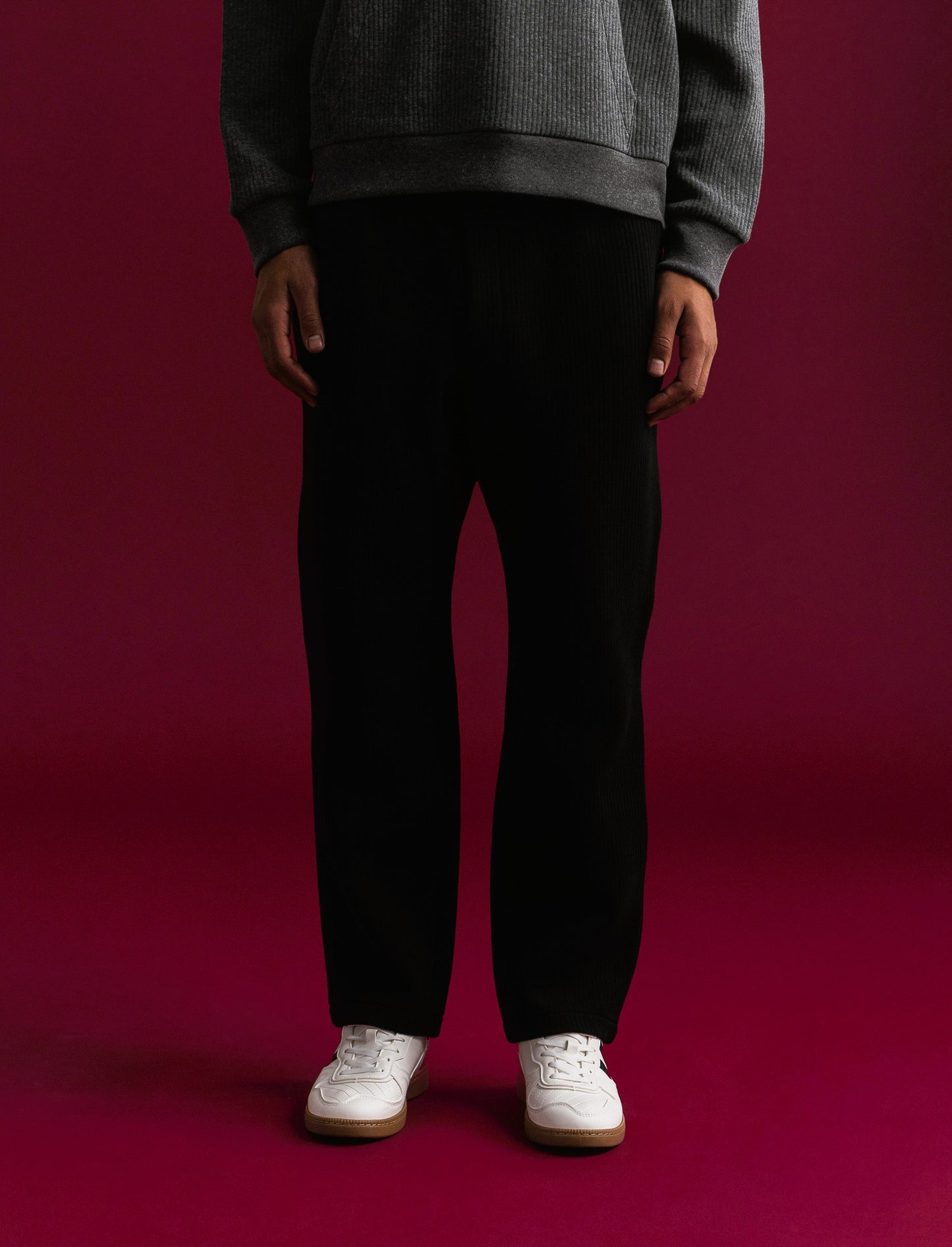 PANTALONI JOGGER EFFETTO COSTE RELAXED STRAIGHT FIT - Nero