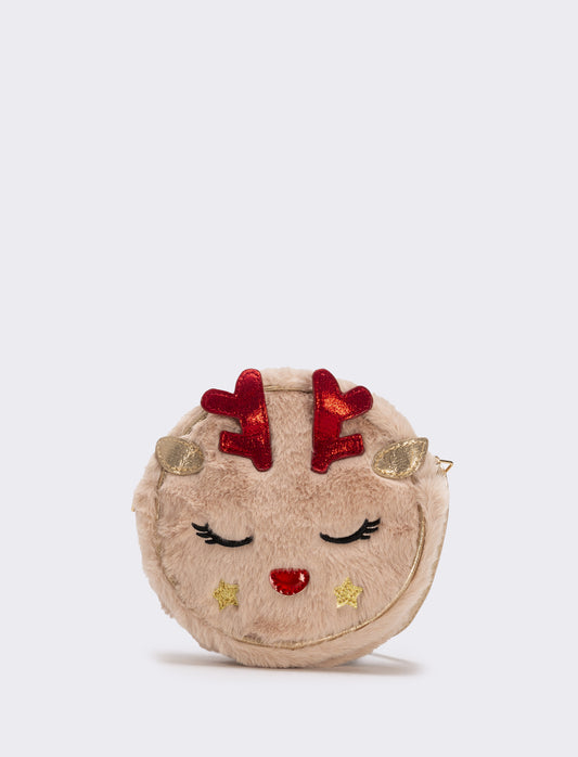 Borsa tracolla con renna in pelliccia - Beige
