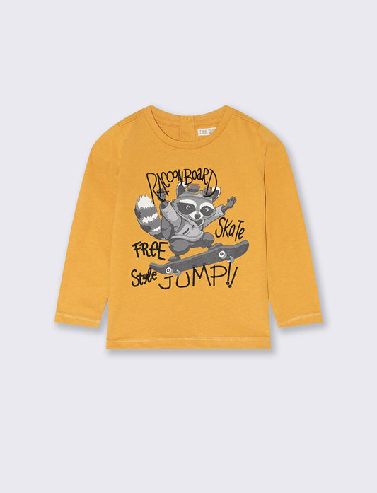 T shirt con stampa e ricami - Ocra